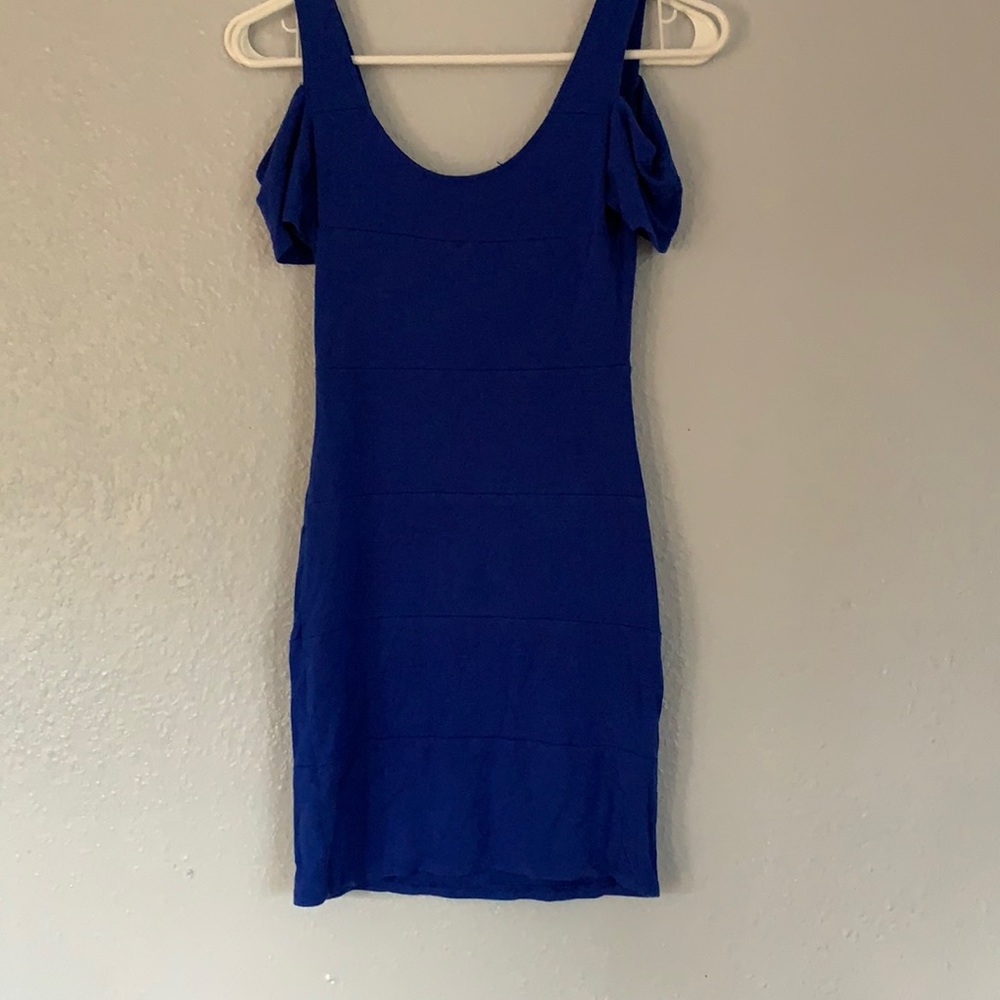 Blue cut out shoulder dress